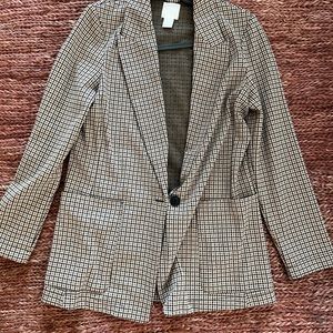 H&M oversized checkered blazer in tan and black size 4